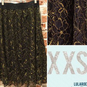 LuLaRoe LLR Elegant Lola floral lace midi skirt ★ black + gold lurex ★ size XXS